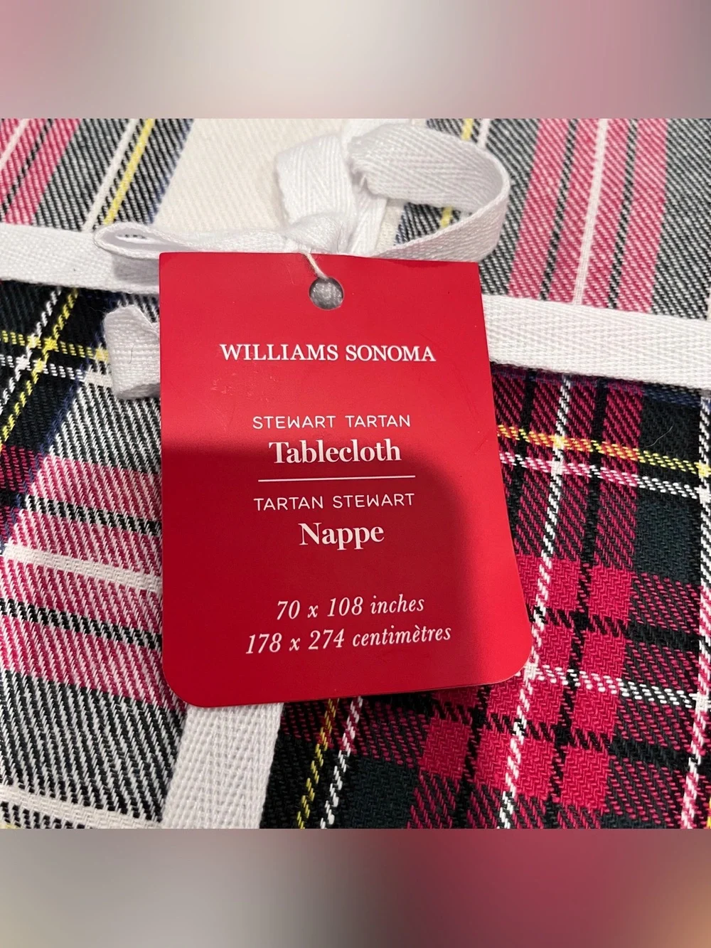 NWT Williams Sonoma Stewart Tartan Plaid Rectangular Tablecloth 70” X 108”